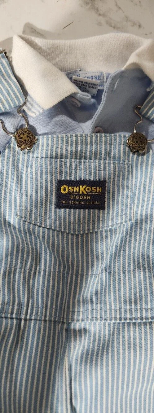 Vintage OshKosh Overalls Light Blue White Stripe 12 Months Vestbak